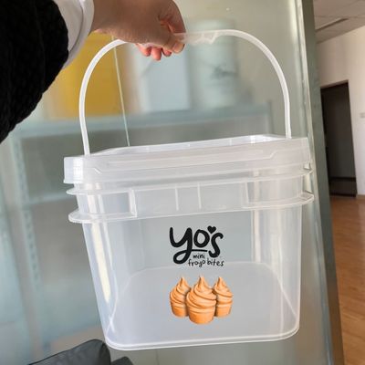 Balde de 2 galões personalizável Grau de alimentos 8L Balde de plástico quadrado transparente com tampa