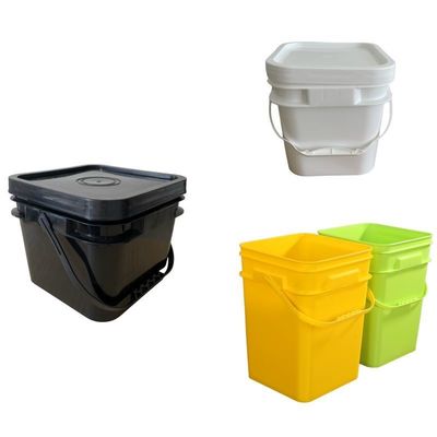 Material de PP/HDPE personalizado de fácil abertura, balde de plástico quadrado de 5 galões e 6 galões com alça