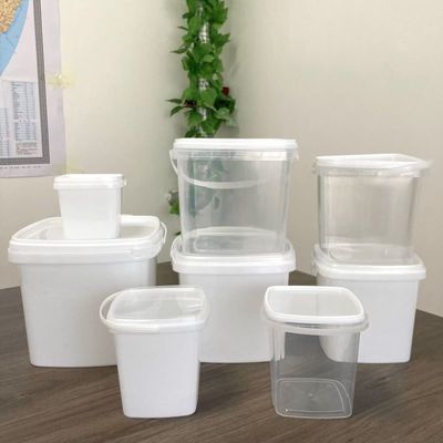 Customize 4L Square Plastic Bucket Food Container com cor azul e padrão impresso