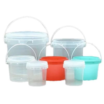 Customize baldes redondos de plástico de 1L 2L 3L 4L 5L com tampa e alça para armazenamento de alimentos