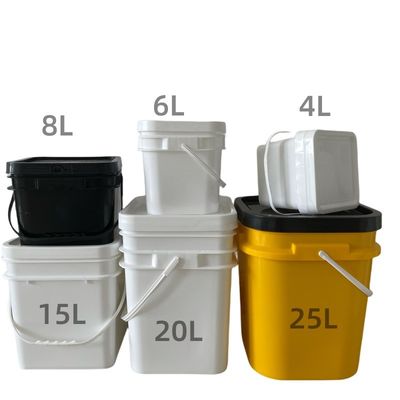 Balde quadrado de plástico reciclado com tampa fácil de abrir e fechar, espessura de 1,0 a 2,5 mm