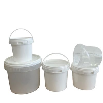 Baldes de plástico de qualidade alimentar de 1L 2L 5L de cor branca transparente de fácil abertura, com tampa e alça