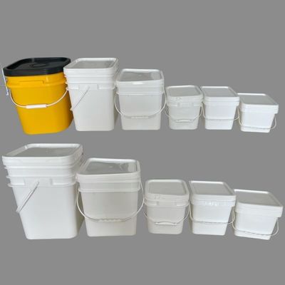 Balde de plástico quadrado de cor personalizada com tampa e alça metálica Certificado GAP/ISO/FDA