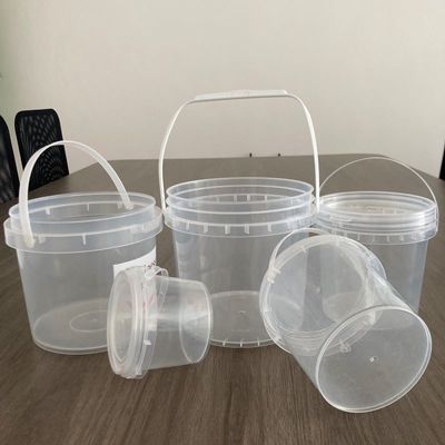 Impressão de tela de seda personalizada baldes de plástico 3L claros ou brancos com manilha de tampa de baldes