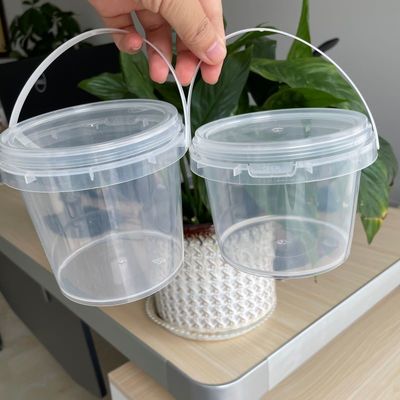 Container de balde de plástico transparente de 1000 ml com tela de seda e impressão de transferência de calor