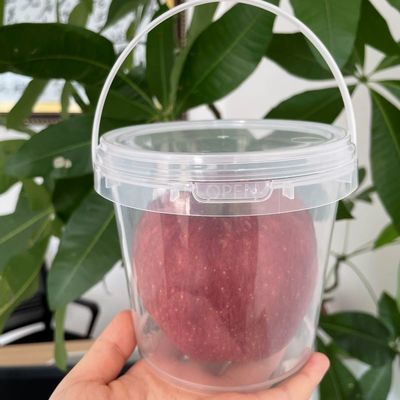Container de balde de plástico transparente de 1000 ml com tela de seda e impressão de transferência de calor