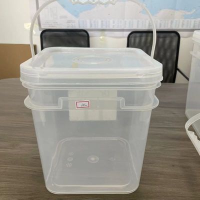 Balde quadrado transparente de 10L com impressão de transferência de calor e material de polipropileno