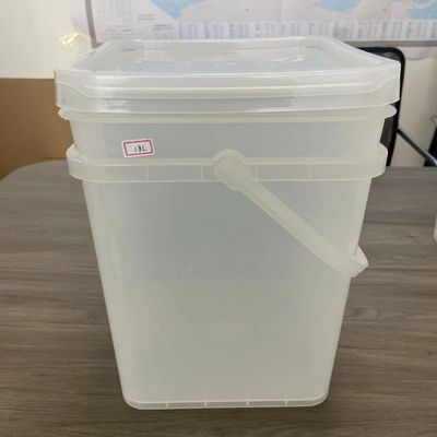 Balde quadrado transparente de 10L com impressão de transferência de calor e material de polipropileno