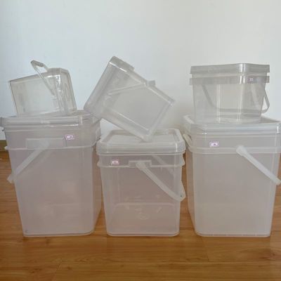 Balde de armazenamento de sementes quadrado com projeto transparente e alça de tampa conveniente