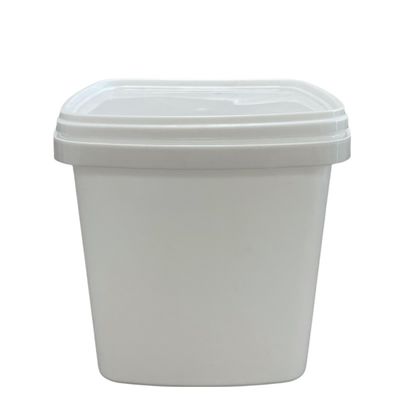 Um balde quadrado de fácil abertura para produtos lácteos