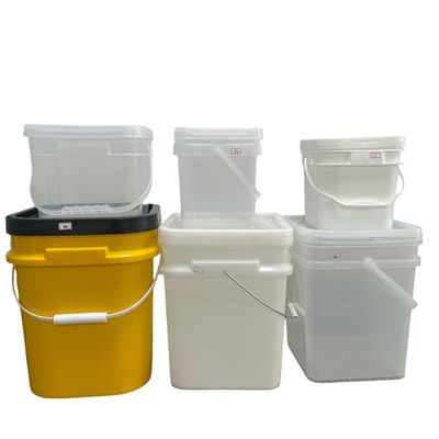 Balde de plástico quadrado transparente com tampa durável e certificado de capacidade de 1-25L