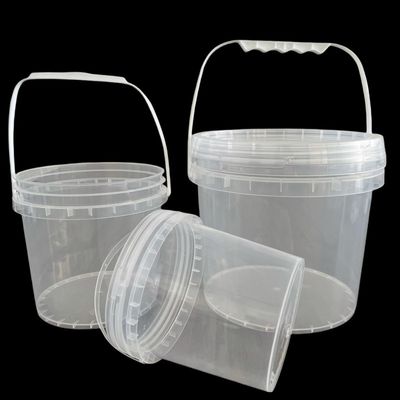 Balde de plástico transparente de qualidade alimentar com impressão de transferência de calor e selo à prova de adulteração