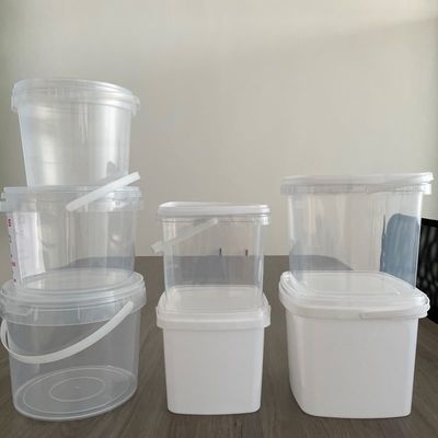 Balde de plástico transparente de qualidade alimentar com impressão de transferência de calor e selo à prova de adulteração