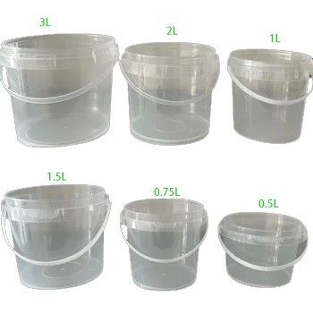 Recipiente de plástico redondo ou quadrado personalizado com tampa 300 ml 500 ml 750 ml 1 L balde claro